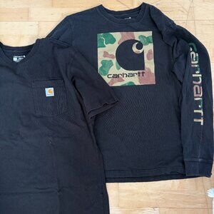 Lot 2 Carhartt Long Sleeve Relaxed Fit Graphic Logo + T-Shirt Loose Fit Pocket L